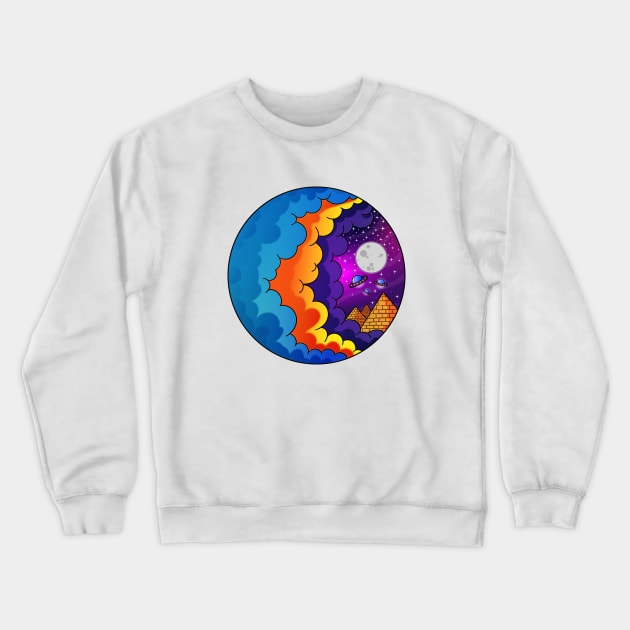 Mystical UFO Sighting - Egypt Cartoon Illustration Crewneck Sweatshirt by Juka